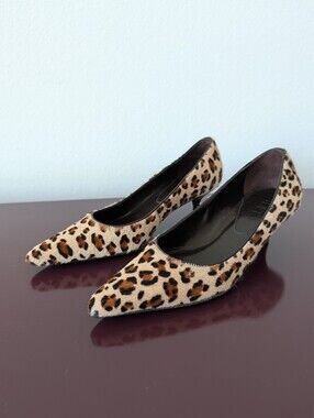 LOFT Leather Cow Hair Animal Print Kitten Heels